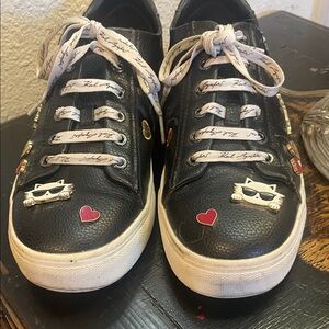Karl Lagerfeld Black Sneakers with Hearts and Cat Details EUC!